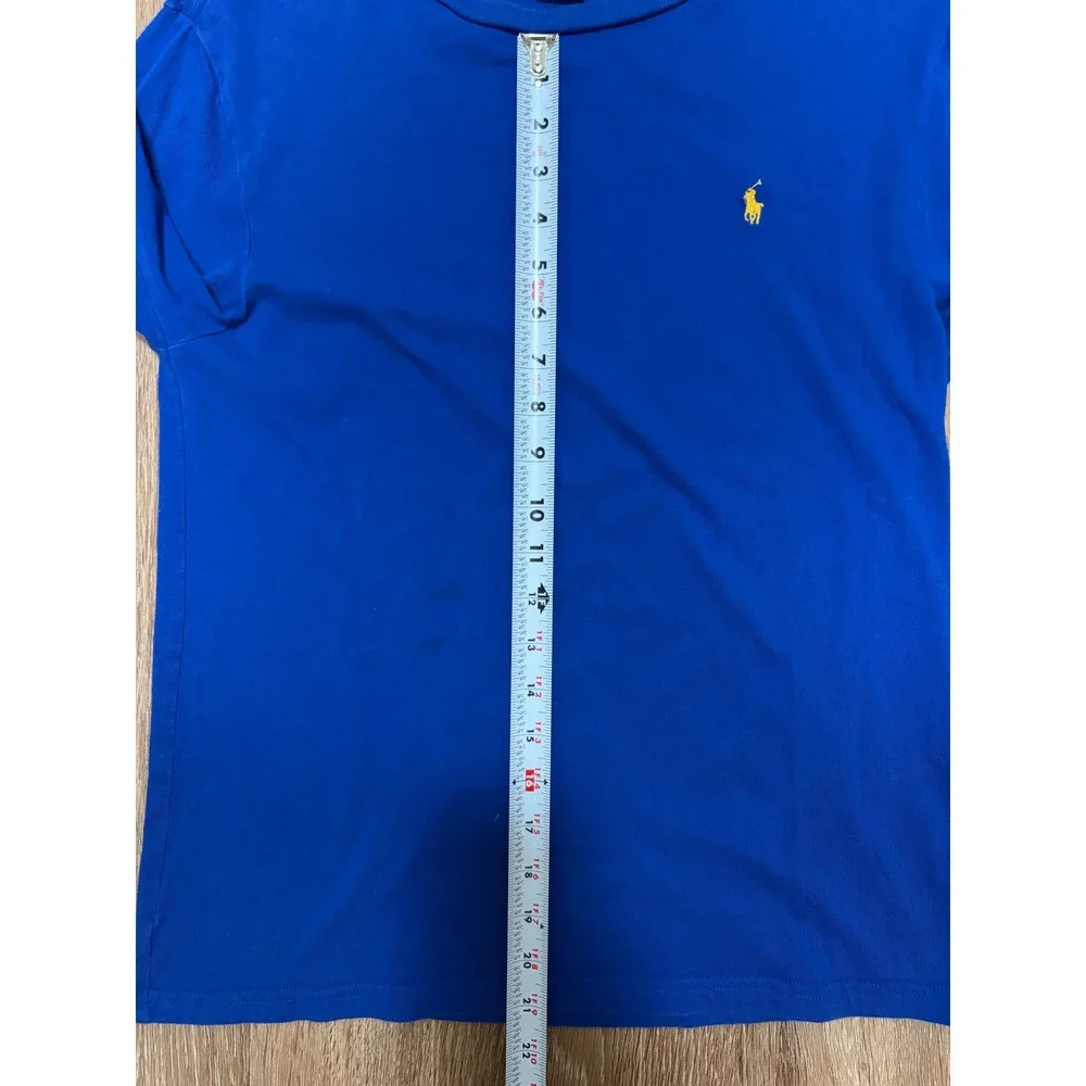 Polo Ralph Lauren Vintage Long Sleeve T-Shirt Royal Blue Yellow Pony Men L 14-16